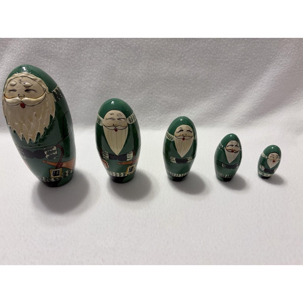 Santa Claus Wooden Nesting Dolls Set of 5, 5in Matryoshka Style Christmas